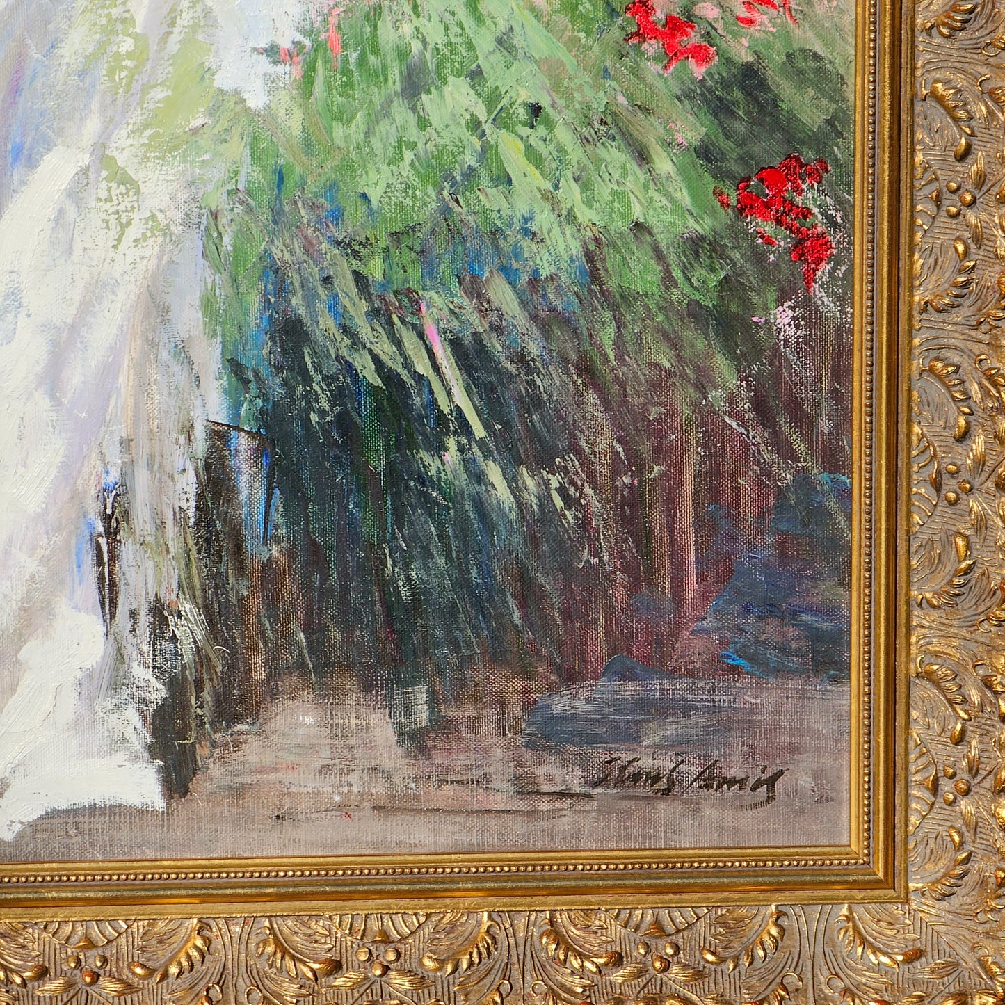 Very Large Hans Amis Signed Painting of Woman with Flowers