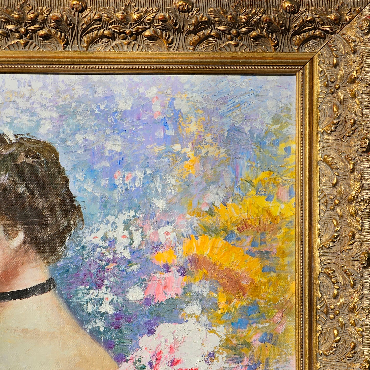Very Large Hans Amis Signed Painting of Woman with Flowers