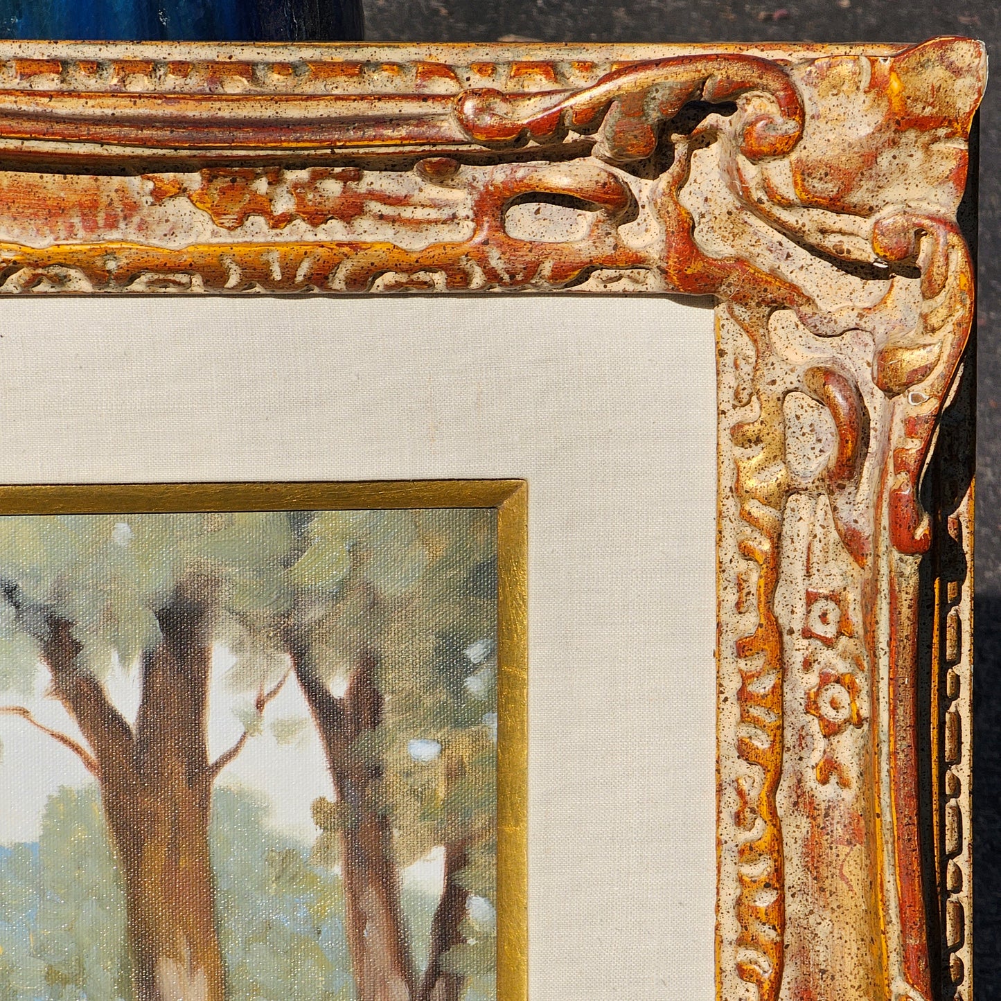 Lugano Candi (American/Argentine, b. 1948) Signed Original Painting of French Scene with Man & Bridge
