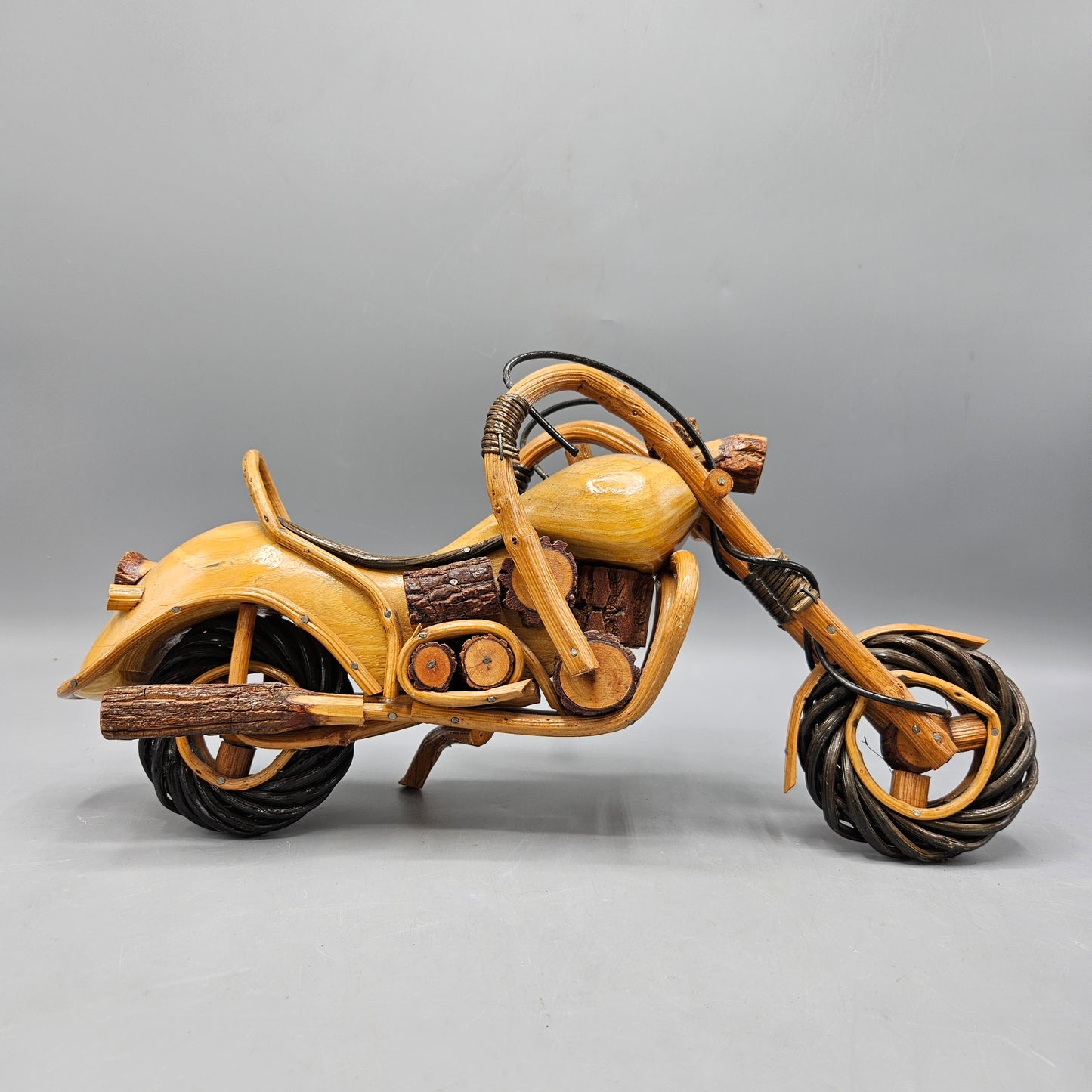 Wood Motorcycle Chopper Handmade Figurine Model