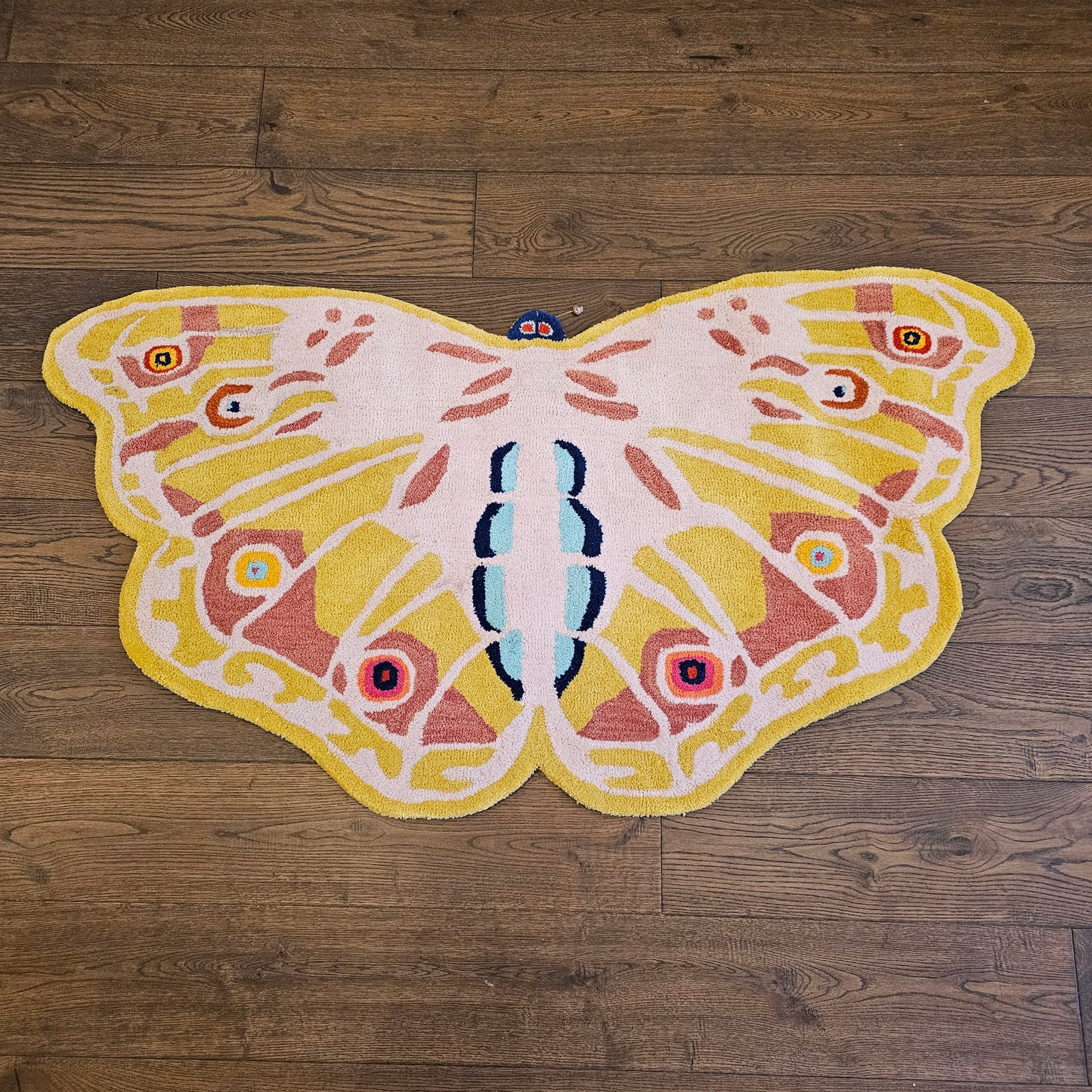 100% Wool Hand Tufted Butterfly Rug / Carpet ~ 5' x 2' 9"