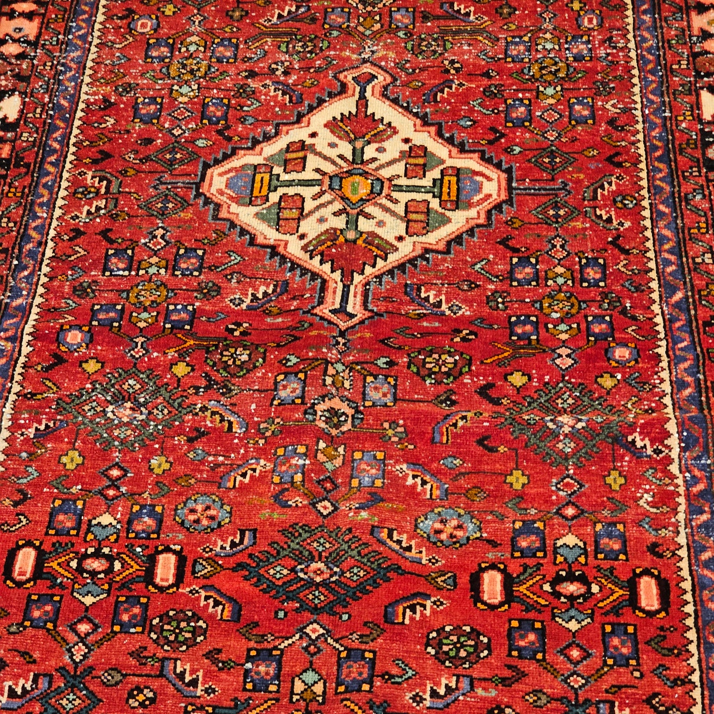 100% Wool Antique Hand Knotted Red Rug / Carpet ~ 4' 6" x 9' 8"