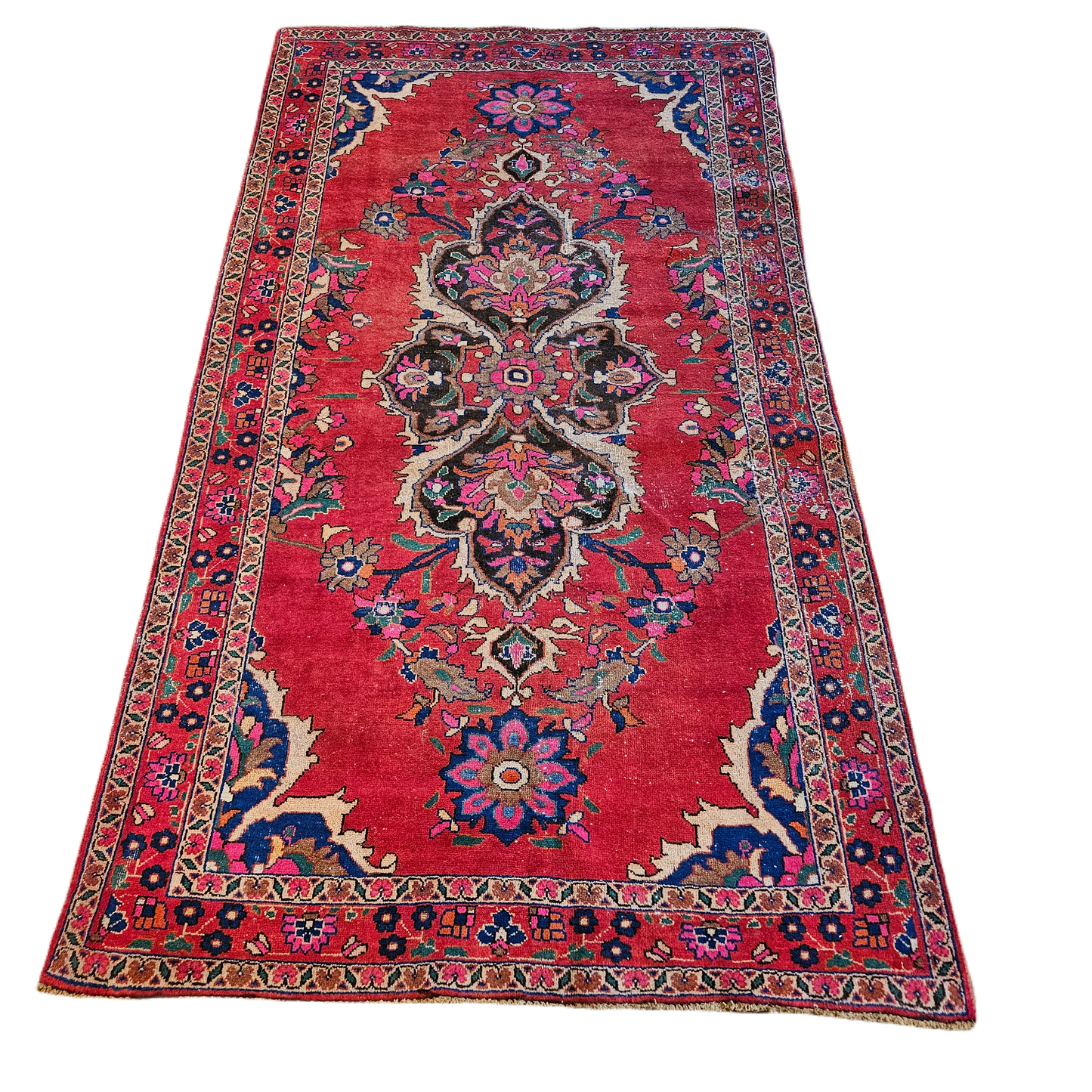 100% Wool Antique Hand Knotted Turkish Red Runner Rug ~ 5' 1" x 9' 3"