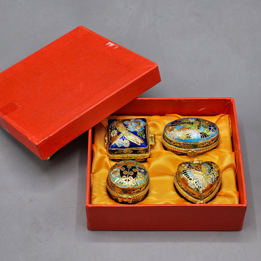 Set of 4 Miniature Cloisonné Boxes in Original Box