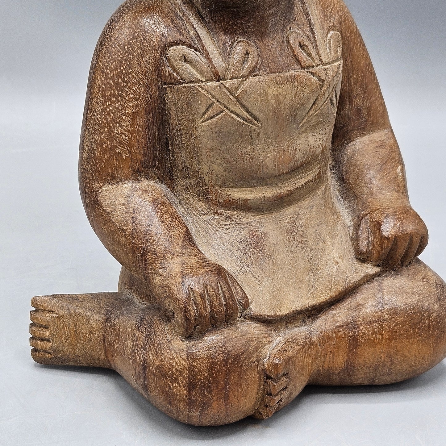 Vintage Carved Wooden Figure of Girl Sitting