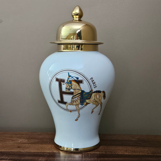 Hermes Style Equestrian Porcelain Temple Jars ~ Multiple Available
