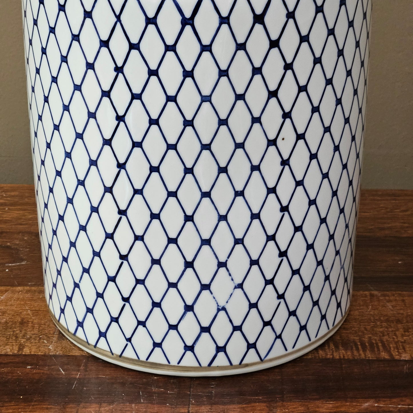 12" Blue & White Porcelain Canister Jar with Netted Design & Lid ~ 4 Available