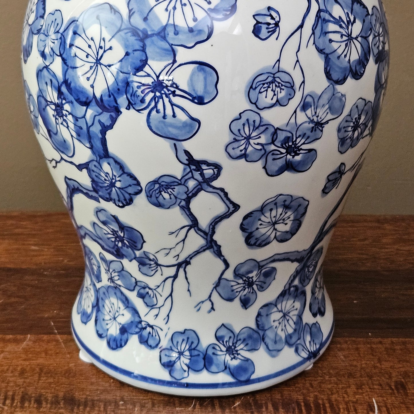 15" Blue & White Floral Porcelain Ginger Jar with Lid & Gold Accents ~ 6 Available