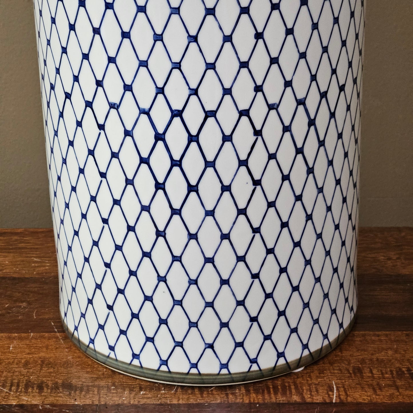 16" Blue & White Porcelain Canister Jar with Netted Design & Lid ~ 4 Available