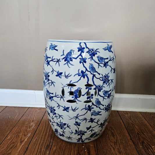 Asian Blue & White Porcelain Garden Stool with Floral Design ~ Multiple Available