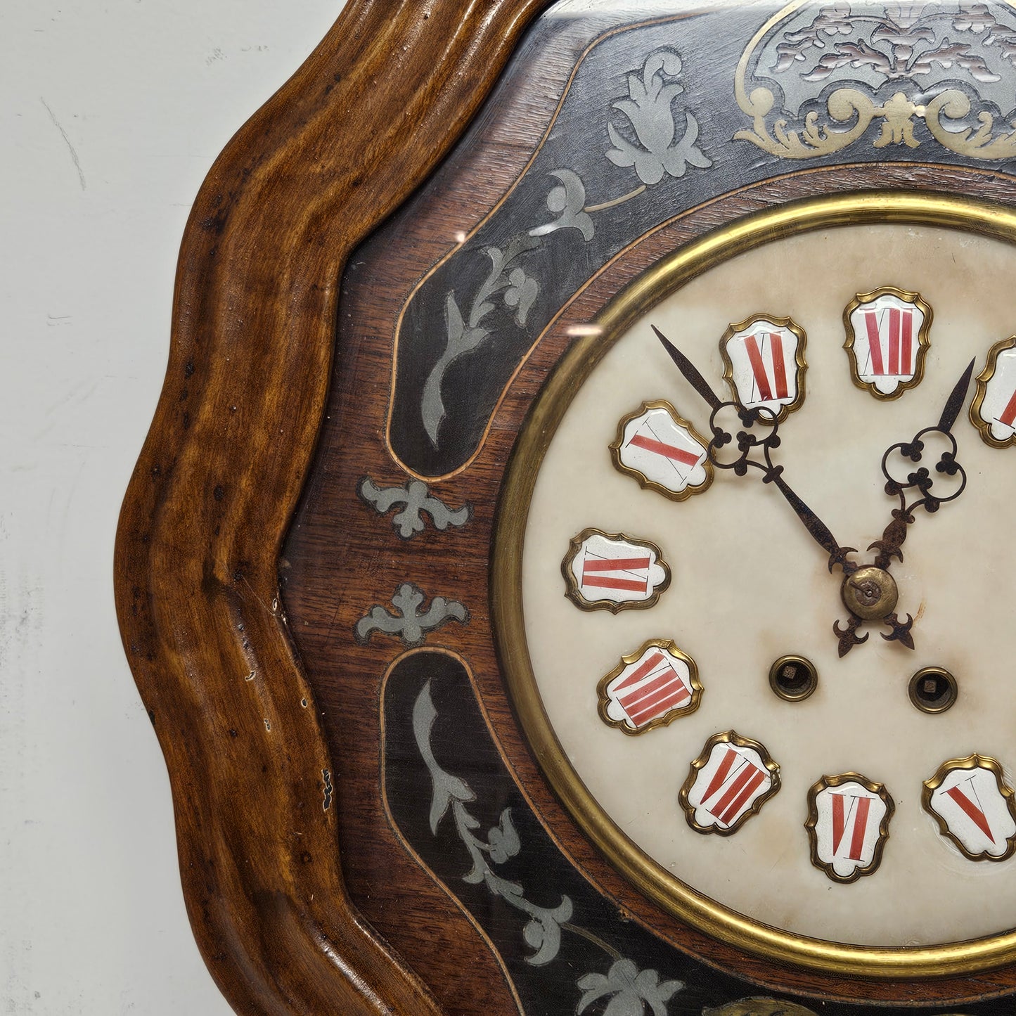 Antique Mother of Pearl Inlaid Wooden Wall Clock