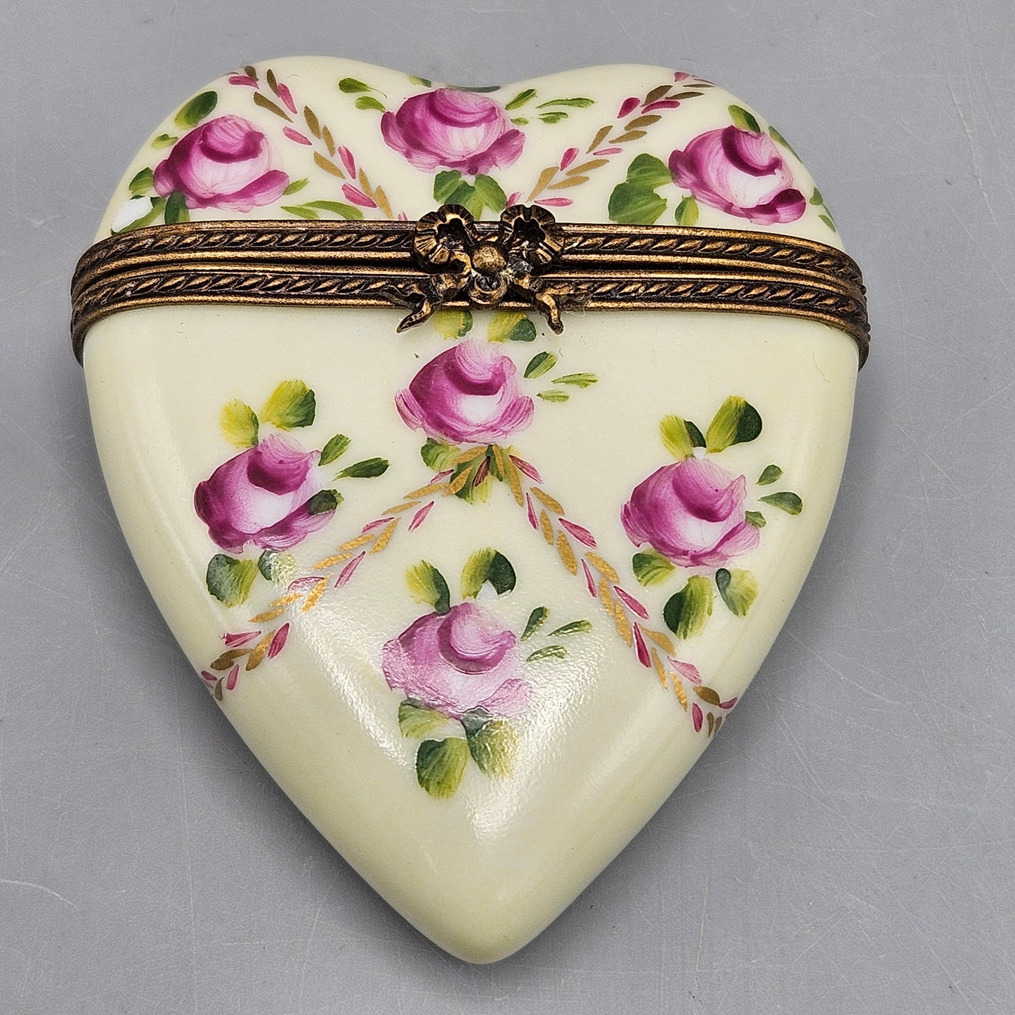 Vintage Limoges Floral Heart Trinket Box