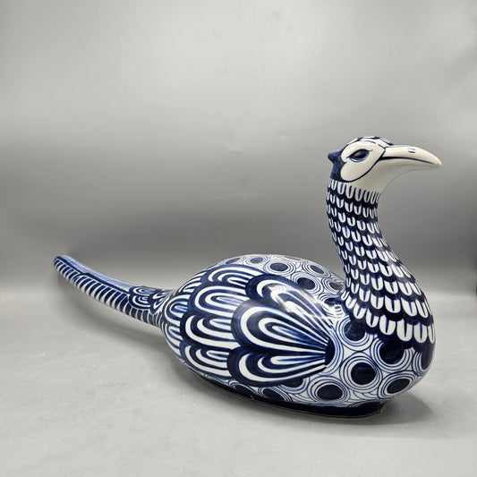 Vintage Thai Blue & White Porcelain Pheasant Bird Figure