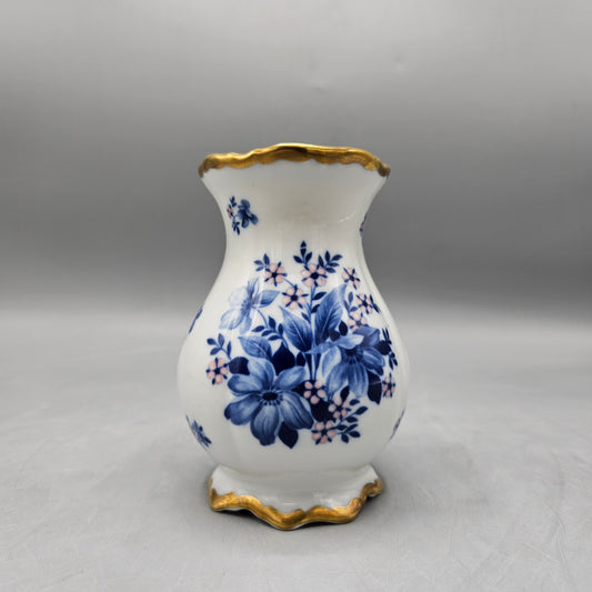 Vintage Echt Cobalt Bavaria Germany Waldershof Handarbeit 22k Gold Floral Vase