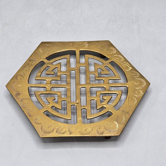 Vintage Chinese Brass Hexagon Trivet