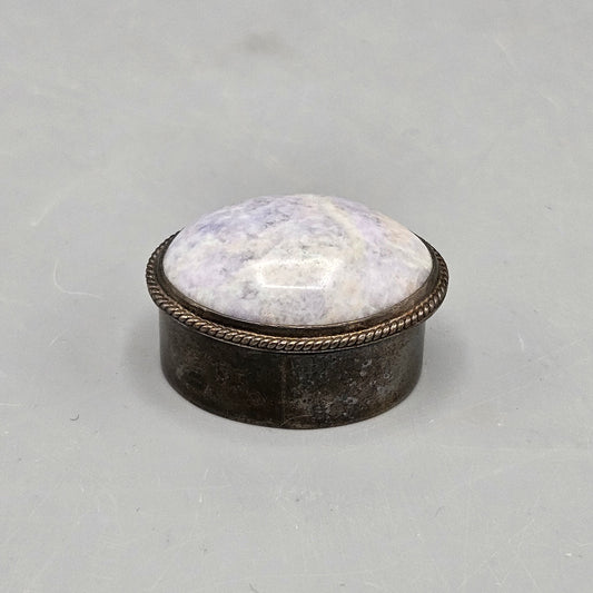 Vintage Sterling Silver Pill Box with Stone Lid