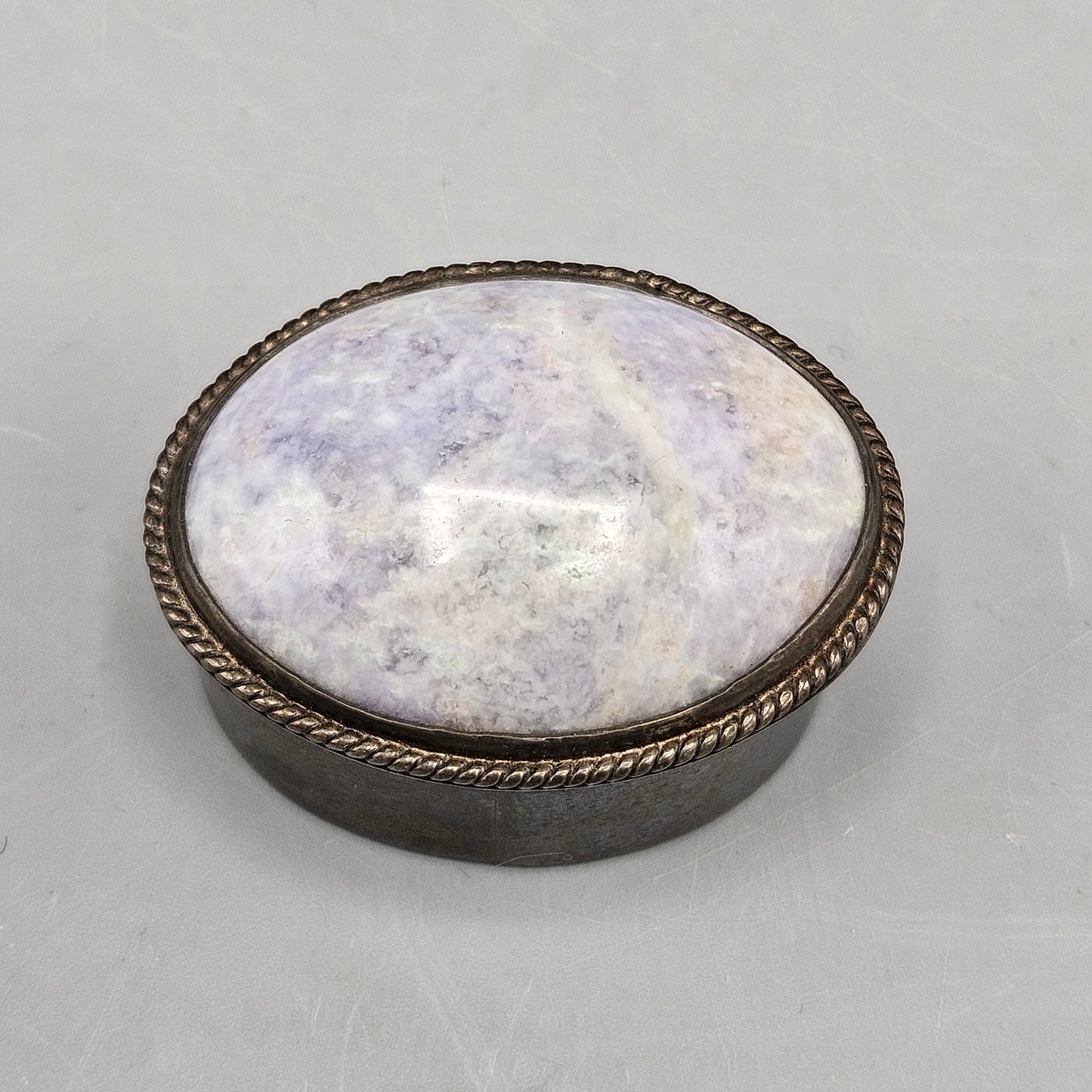 Vintage Sterling Silver Pill Box with Stone Lid