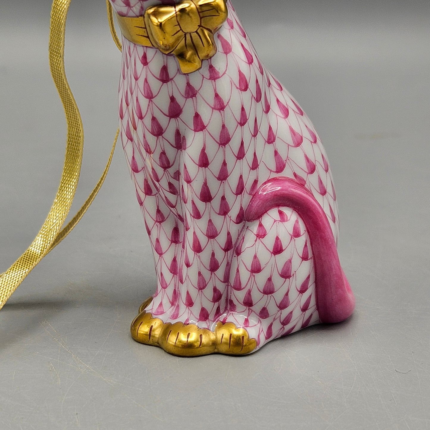 Vintage Herend Raspberry (Pink) Sitting Cat Ornament