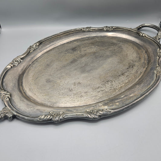Vintage Reed & Barton Silver Plate Large Oval Waiter's Tray with Ornate Handles