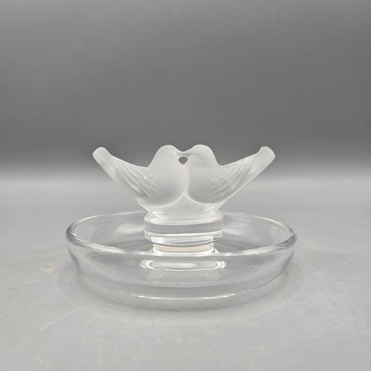 Vintage Lalique Crystal Glass Ring Dish with Kissing Birds