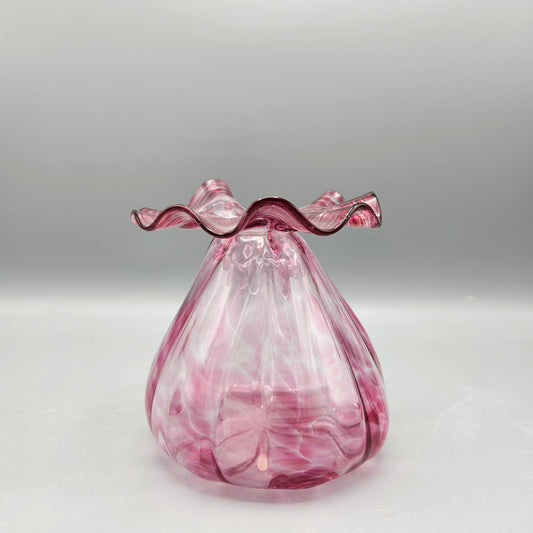 Beautiful Signed Pink Vase by Cape Cod Glass Studio Vase with Ruffled Top