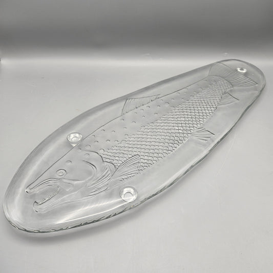 Vintage Italglass Fabrique Alamain Hand Made Glass Salmon Fish Footed Platter