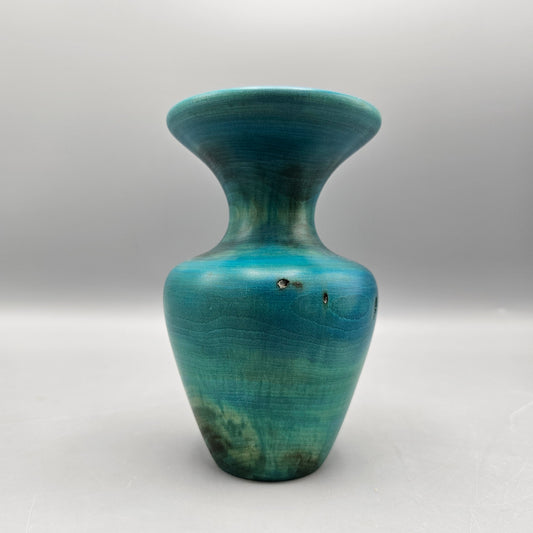 Beautiful Blue Spinning Aspen Wood Vase