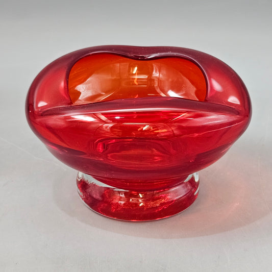 Vintage Rossini Red Hand Blown Art Glass Pinched Bowl Ashtray