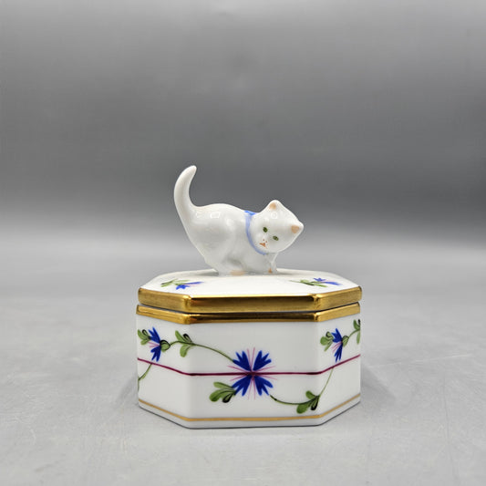 Vintage Herend Porcelain Trinket Box with Cat