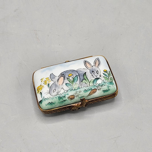 Adorable Hand Painted Limoges Trinket Box with Rabbits