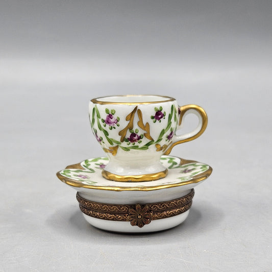 Vintage Floral Tea Cup Limoges Trinket Box