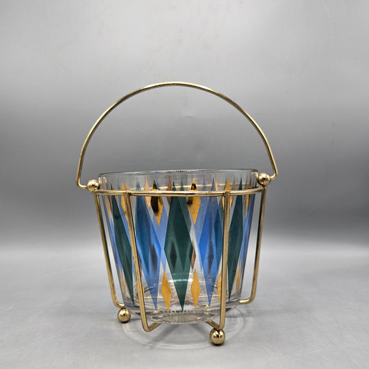 Mid Century Modern Harlequin Glass Ice Bucket