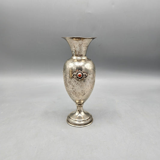 Vintage 800 Silver Vase with Applied Stones