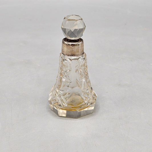 William Hutton & Sons Crystal Perfume or Scent Bottle with Sterling Silver Collar