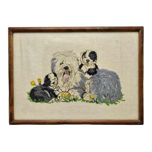 Vintage Crewel Embroidery of Dogs