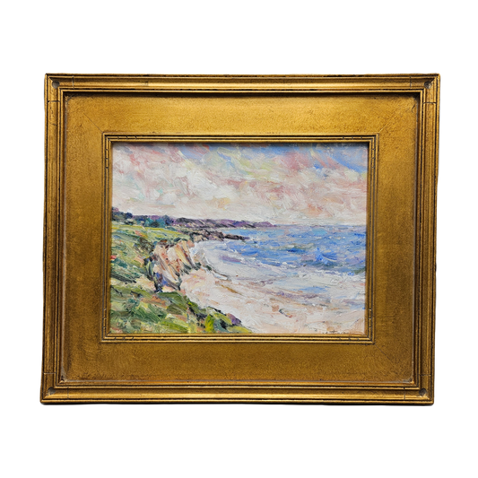 Original Painting of Beach and Ocean in Plein Air Gold Frame