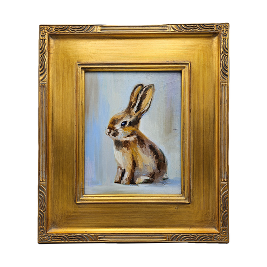 Original Painting of Bunny Rabbit in Gold Frame