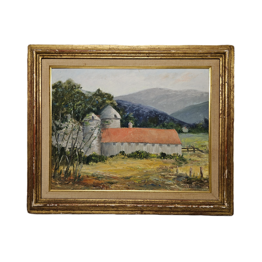 Vintage Framed Painting of Farm with Barn Scene