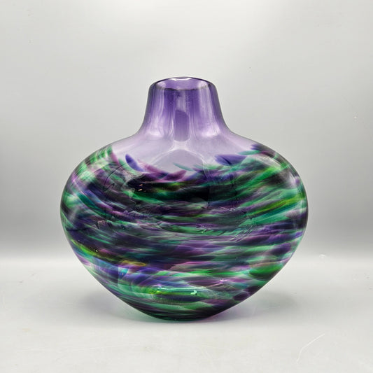 Signed Art Glass Vase with Purple Neck