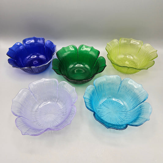 Set of 5 Multi Color Glass Leaf Form Bowls (6.5")