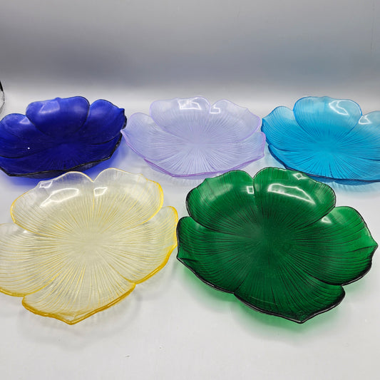 Set of 5 Multi Color Glass Leaf Form Bowls (8.5")