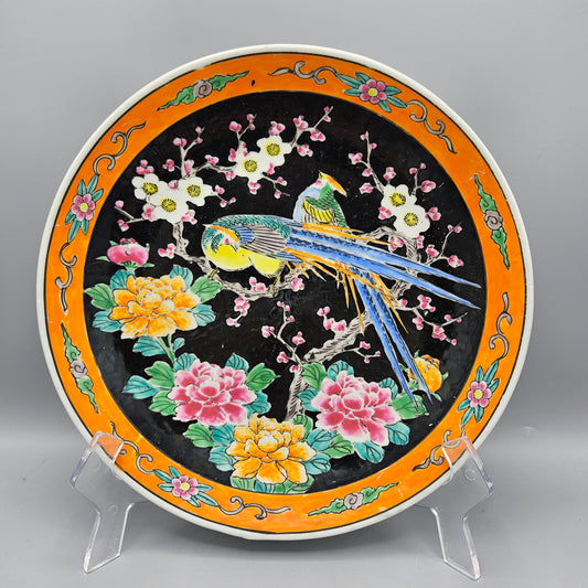 Antique Japanese Orange Plate with Bird