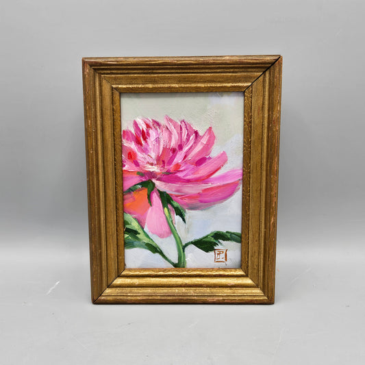 Original Signed Painting of Flower in Gold Frame