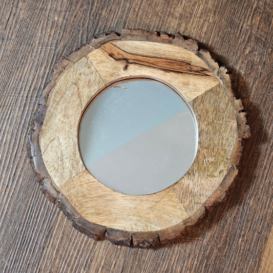 Contemporary Rustic Wooden Frame Circular Wall Mirror (3 Available)