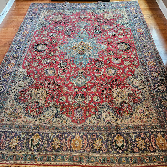 Vintage Room Size Hand Knotted Wool Carpet 9' 5" x 12' 11"