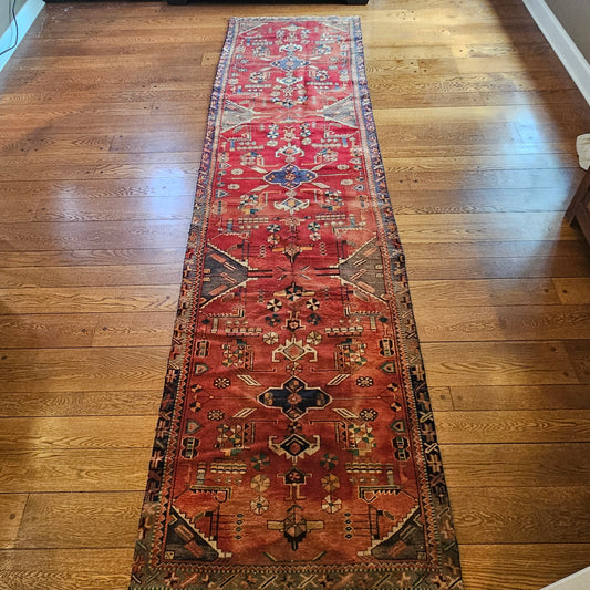Vintage Hand Knotted Wool Carpet 3' 3" x 12' 9"
