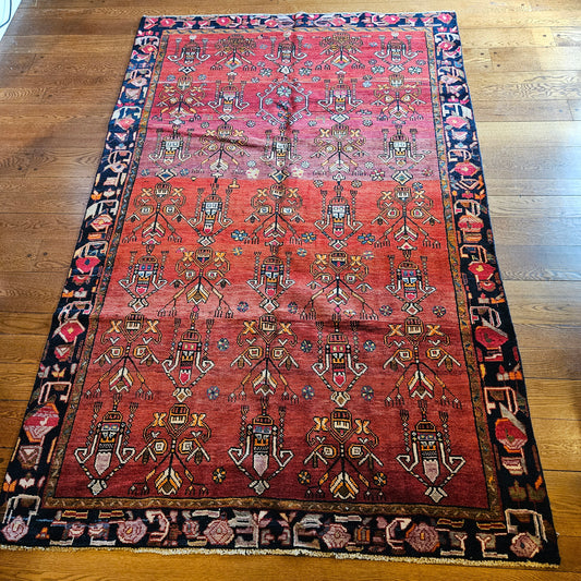 Vintage Hand Knotted Wool Carpet 6' 3" x 9' 8"