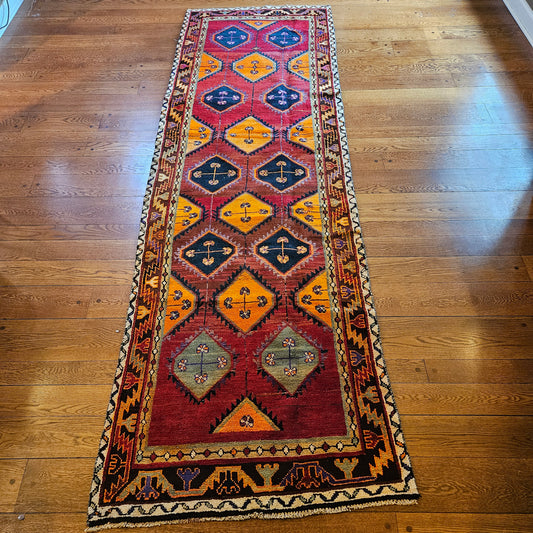 Vintage Hand Knotted Wool Carpet 3' 9" x 11' 11"
