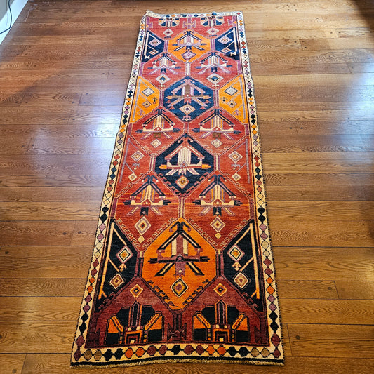 Vintage Hand Knotted Wool Carpet Runner 3' 5" x 11' 7"