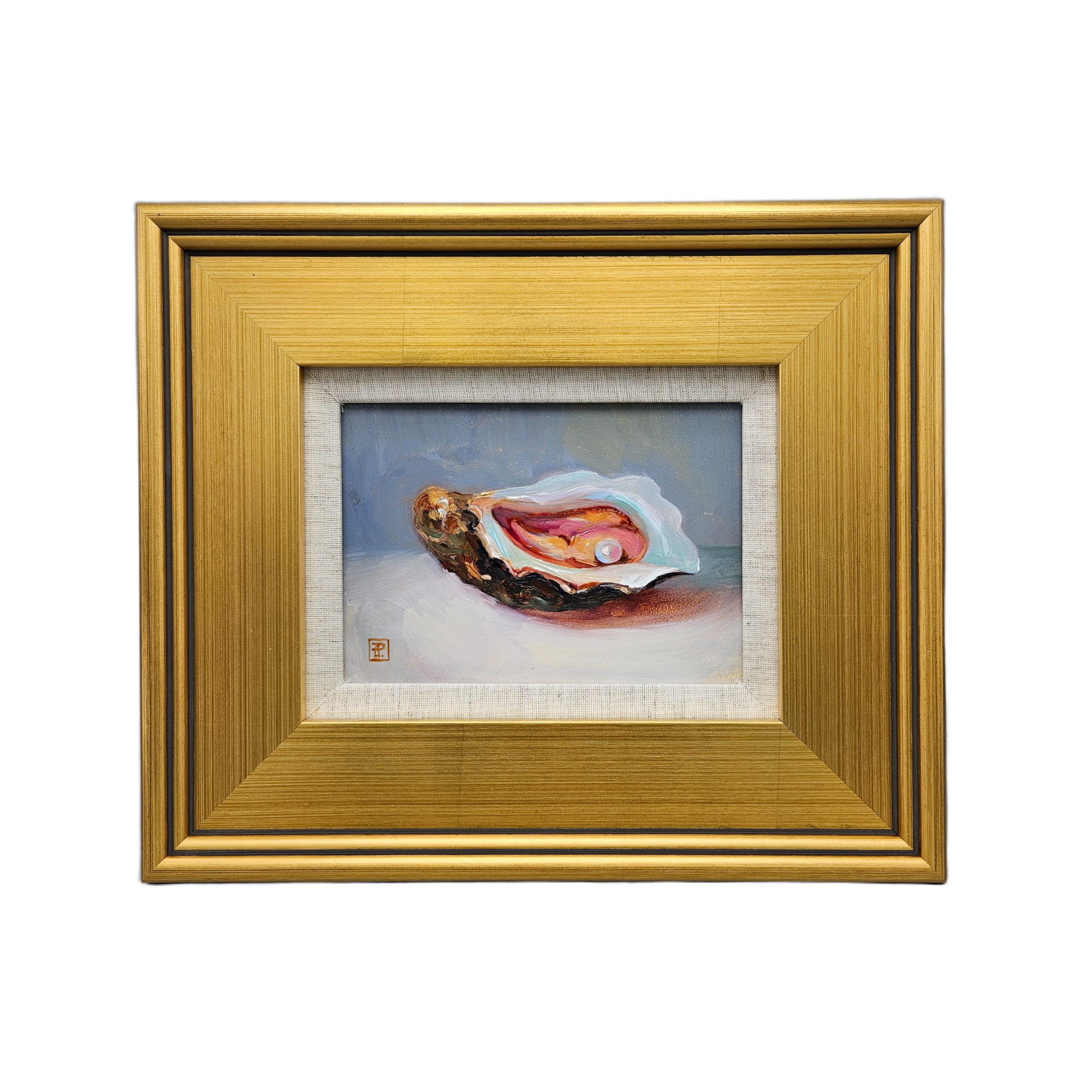 Original Oil On Board Painting Of Oyster In Gold Frame original-oil-on-board-painting-of-oyster-in-gold-frame